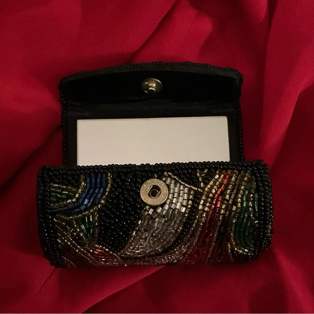Vintage Beaded Lipstick  case with  Mirror